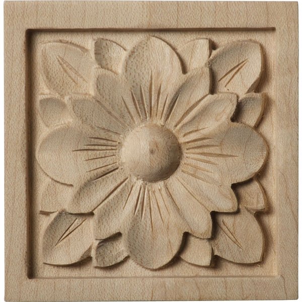 Ekena Millwork 3"W x 3"H x 5/8"P Small Dogwood Flower Square Rosette, Cherry ROS03X03X00DGCH